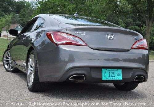 The 2013 Hyundai Genesis Coupe 3.8 R-Spec from the rear