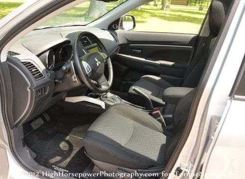 The front interior of the 2012 Mitsubishi Outlander Sport SE AWC