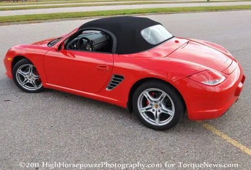 The 2012 Porsche Boxster S from the back with the top up