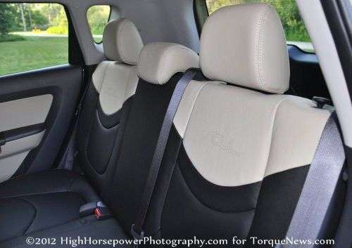 The rear interior of the 2012 Kia Soul! with the Sand/Black leather
