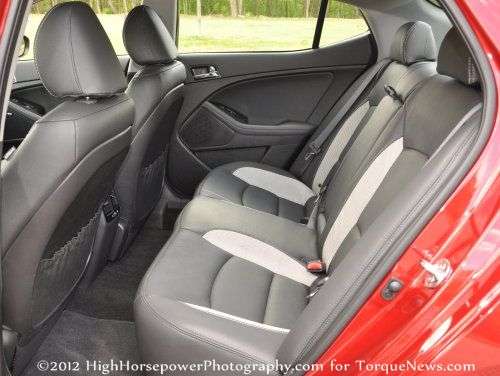 The rear interior of the 2012 Kia Optima SX