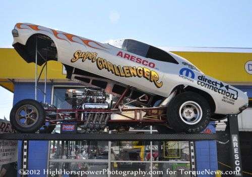 A vintage Dodge Challenger funny car