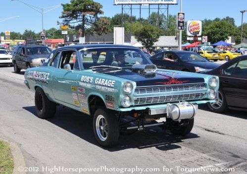 A vintage Ford straight axle drag car