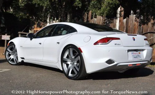 A rear side shot of the Fisker Karma EcoChic