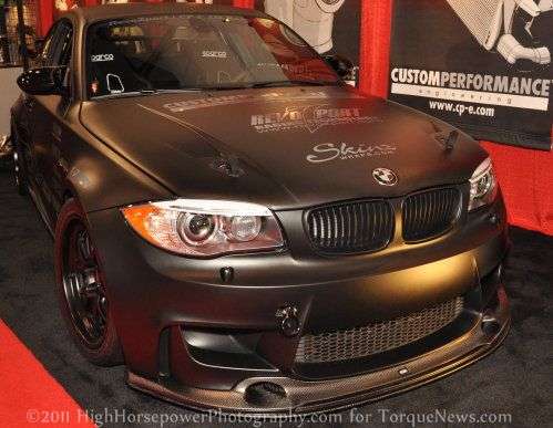 The front corner of the BMW 1 Series M Coupe known as The Black Knight