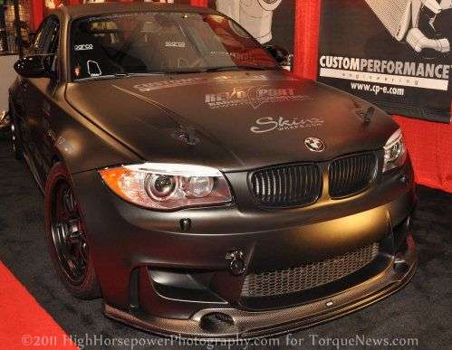 The front corner of the BMW 1 Series M Coupe known as The Black Knight
