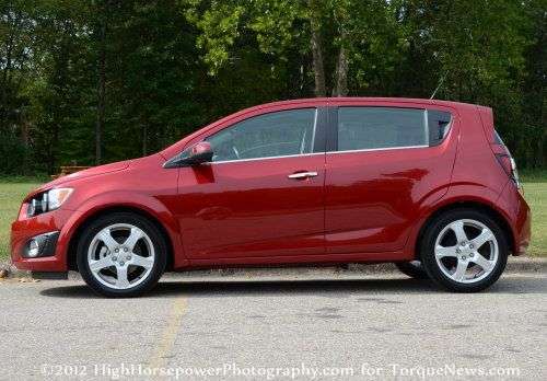The side profile of the 2012 Chevrolet Sonic LTZ 5-Door Turbo