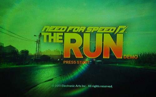 The title screen for the demo of Need for Speed: The Run