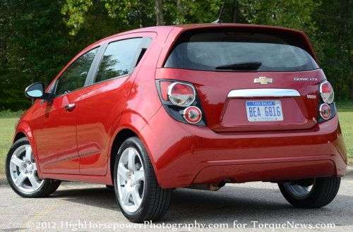 The back end of the 2012 Chevrolet Sonic LTZ 5-Door Turbo