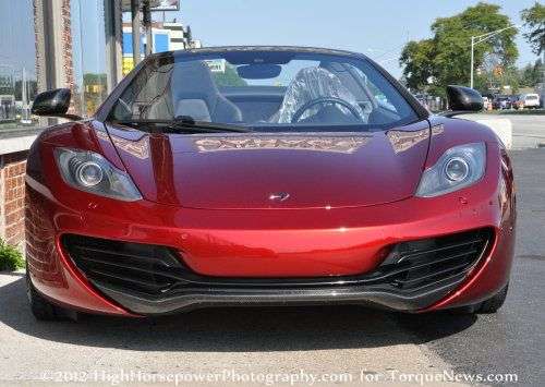 The 2013 McLaren 12C Spider front end with the doors closed