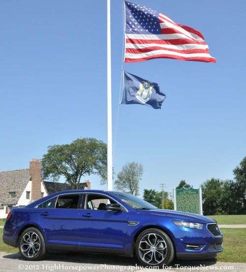 The 2013 Ford Taurus SHO with the American Flag.