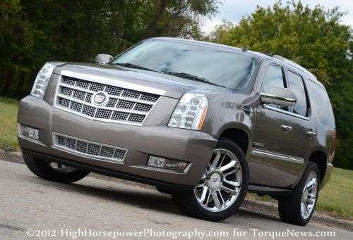The front end of the 2013 Cadillac Escalade Platinum