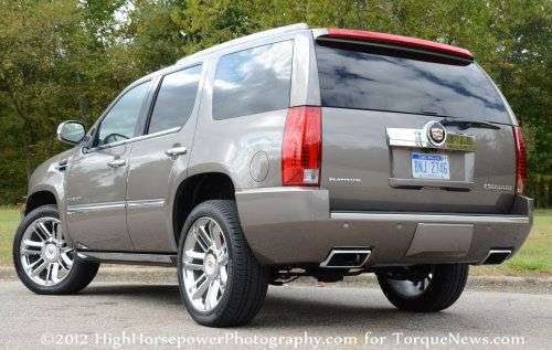 The rear end of the 2013 Cadillac Escalade Platinum