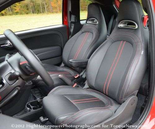 The optional leather seats of the 2012 Fiat 500 Abarth