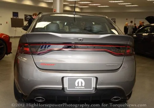 The 2013 Dodge Dart Carbon Fire rear end