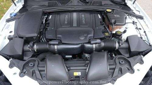 The V8 engine of the 2012 Jaguar XF Supercharged
