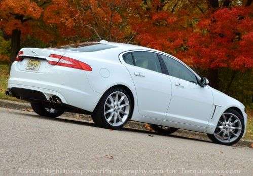 The tail end of the 2012 Jaguar XF Supercharged in Polaris White