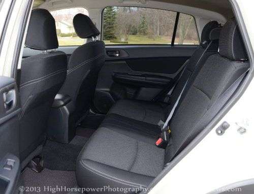 The rear seats of the 2013 Subaru XV Crosstrek Premium