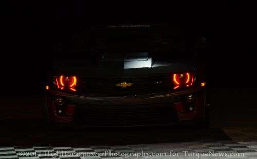 Tony Stewart's custom Chevrolet Camaro ZL1 as it rolled from behind the curtain 