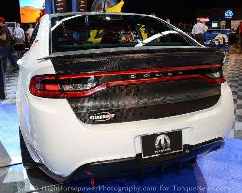 The 2013 Dodge Dart Slingshot from the rear