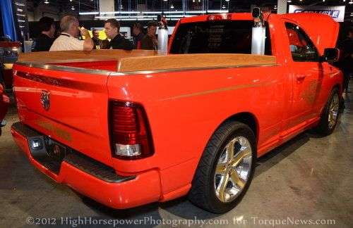 The Ram 1500 Little Red Express from the rear corner