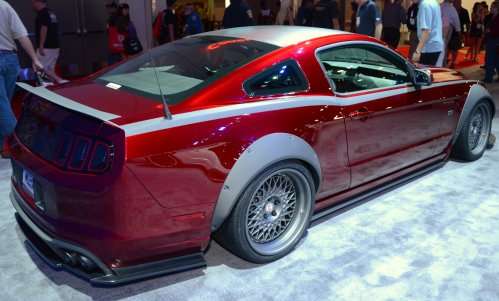 A rear corner shot of the RTR Stage 3 Ford Mustang modified by Mother's