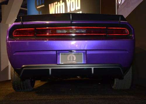 The rear end of Jeff Dunham's Project UltraViolet Dodge Challenger SRT8