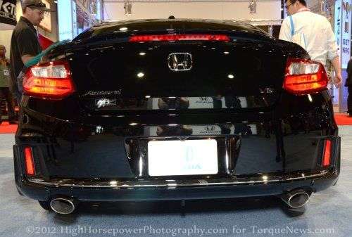 The 2013 Honda Accord Coupe HFP from the rear