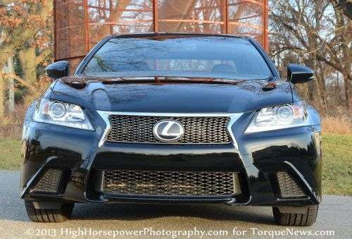 The front end of the 2013 Lexus GS350 F Sport in Black