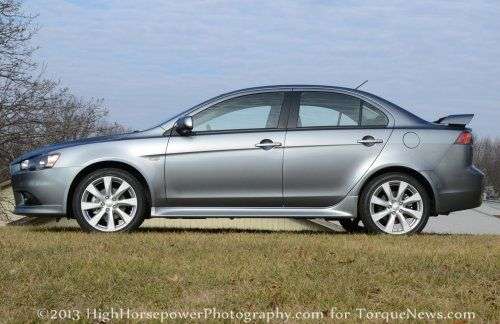 The side profile of the 2013 Mitsubishi Lancer GT