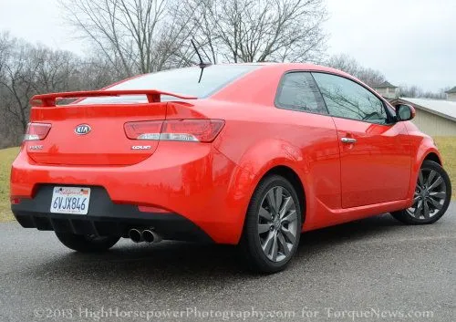 The rear end of the 2013 Kia Forte Koup SX