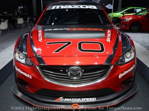 The front end of the 2014 Mazda 6 Skyactiv-D race car