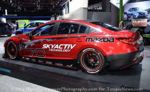 The side profile of the 2014 Mazda 6 Skyactiv-D race car