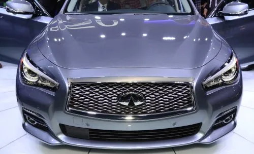 A close up on the front end of the Infiniti Q50