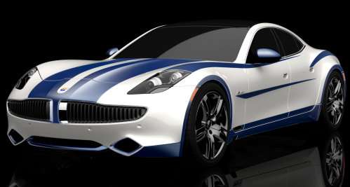 The Fisker Karma "Riverside" package in Matte White with Gloss Blue Metallic