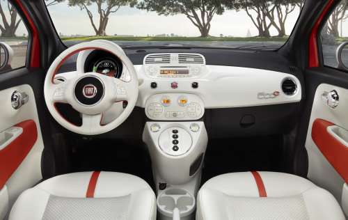 The interior of the 2013 Fiat 500e 