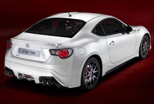 A high rear-side view of the Toyota GT86 TRD