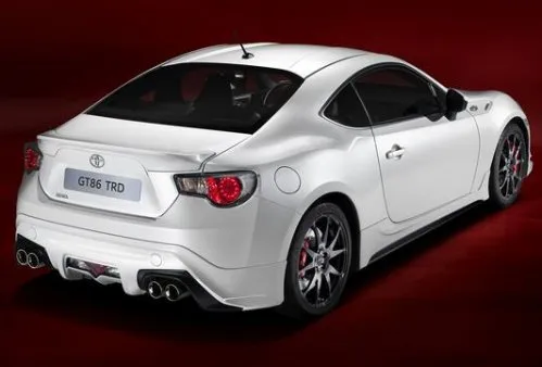A high rear-side view of the Toyota GT86 TRD
