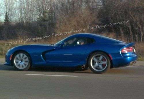 A side view of a 2014 SRT Viper GTS test mule