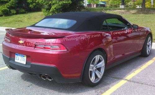 The rear end of the 2014 Chevrolet Camaro ZL1 Convertible in the wild