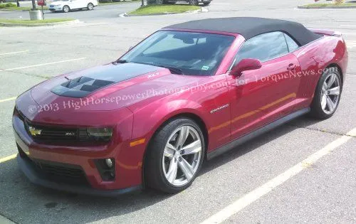 The front end of the 2014 Chevrolet Camaro ZL1 Convertible in the wild