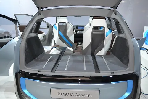 The rear cargo area of the BMW i3