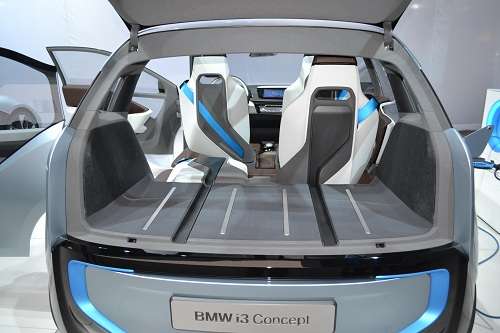 The rear cargo area of the BMW i3