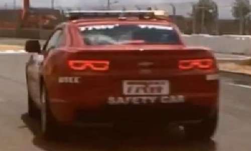 The back end of the Chevy Camaro WTCC safety car with the brake lights lit
