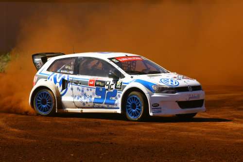 Anton Marklund slides around a corner in his VW Polo
