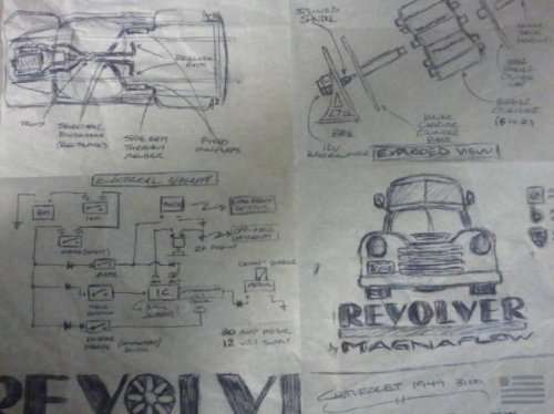 The first drawing of the 1949 Chevrolet MagnaFlow Revolver pickup