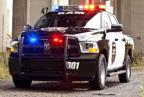 The front of the new Ram 1500 Special Services Police truck