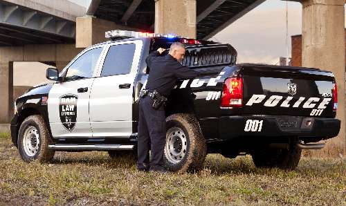 The back of the new Ram 1500 Special Services Police truck