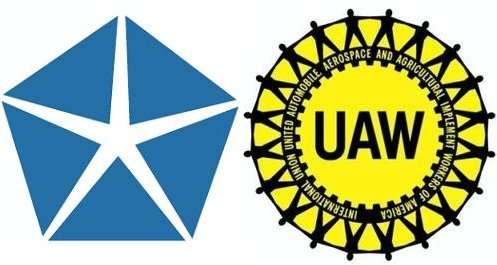 The logos of the UAW and the Chrysler Group