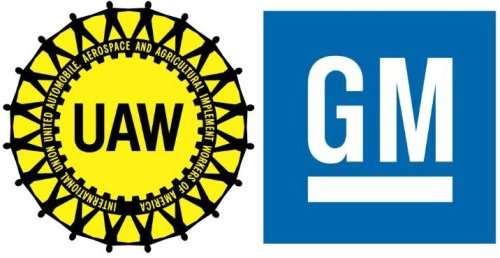 The logos of the UAW and General Motors